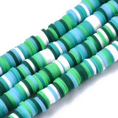 Polymer Clay Heishi Beads, Green Mix 15-16" Strand