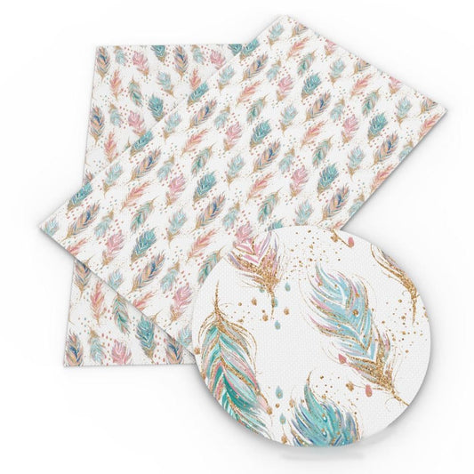 Faux Leather Feathers White/Pink/Blue 8x12in Each