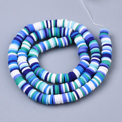 Polymer Clay Heishi Beads, Blue Mix 15-16" Strand