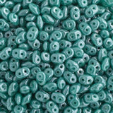 Matubo Czech Superduo Beads Turquoise Green White Luster 22g