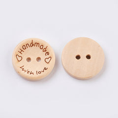 Button Wood 20mm Handmade w/Love 10/pk