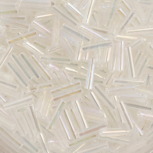 #4 Czech Bugle Beads Transparent Crystal Iris 25g Bag