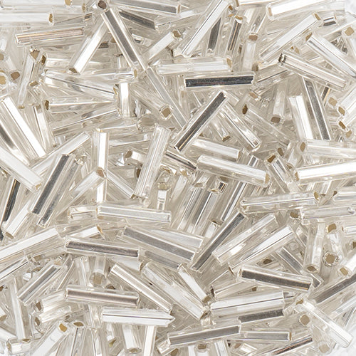 #4 Czech Bugle Beads Silver Lined Crystal 25g Bag