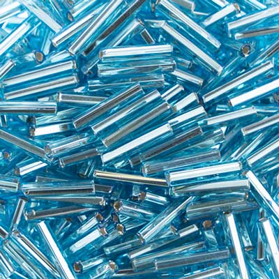#5 Czech Bugle Beads Silver Lined Aqua 25g Bag