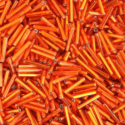 #5 Czech Bugle Beads Silver Lined Orange 25g Bag