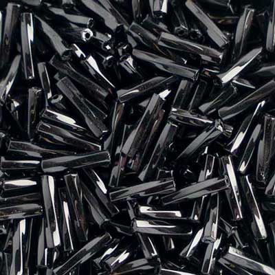 #4 Twisted Czech Bugle Beads Opaque Black 25g Bag