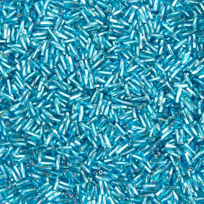 #3 Twisted Czech Bugle Beads Silver Lined Aqua 25g Bag