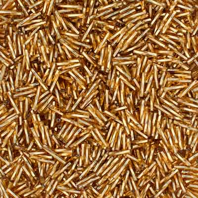#5 Twisted Czech Bugle Beads Silver Lined Gold 25g Bag