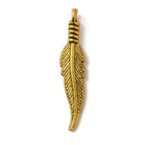 Feather Metal Pendant 32x7mm Antique Gold 10/pk