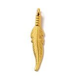Feather Metal Pendant 32x7mm Gold 10/pk