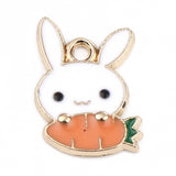 Rabbit with Carrot Enamel Metal Charm 5/pk