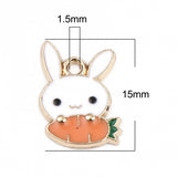 Rabbit with Carrot Enamel Metal Charm 5/pk