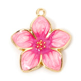 Flower Enamel Pendant 28x25mm Pink 2/pk