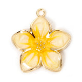 Flower Enamel Pendant 28x25mm Yellow 2/pk