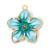 Flower Enamel Pendant 28x25mm Teal 2/pk