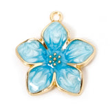Flower Enamel Pendant 28x25mm Blue 2/pk