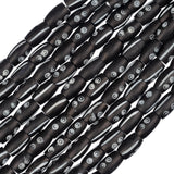 Bone Carved Tube Beads 0.5" Black & White 15/Strand