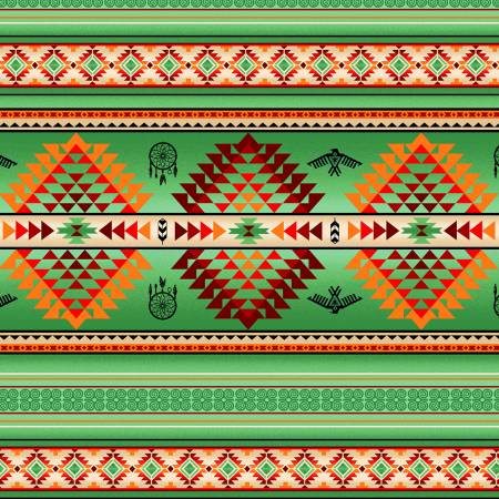 Cotton Canvas Southwestern Stripe #C536 Green - Half Yard