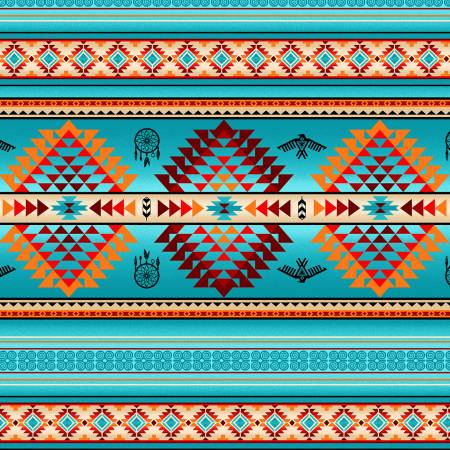 Cotton Canvas Southwestern Stripe #C536 Turquoise - Half Yard