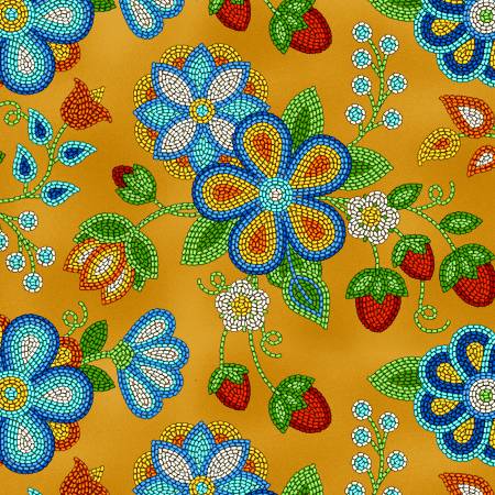 Cotton Canvas Beaded Strawberry #C594 Moosehide  - Half Yard