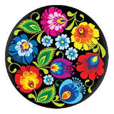Epoxy Sticker, Round 1" Floral Black 10/pk