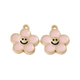 Smiley Flower Enamel Charm 15x14mm 5/pk