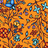 Cotton Fabric Ojibway Florals #2 Orange - Half Yard