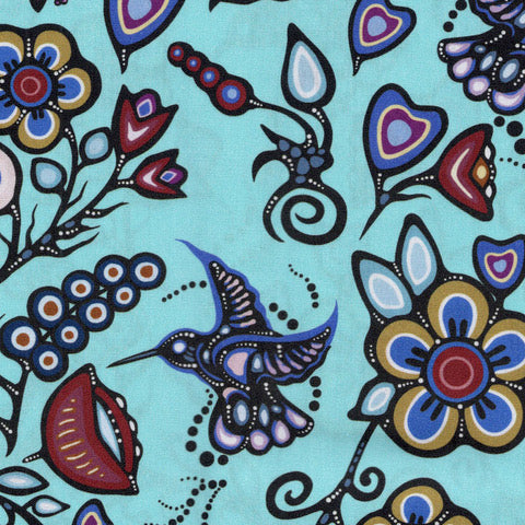 Cotton Fabric Ojibway Florals #6 Seafoam - Half Yard
