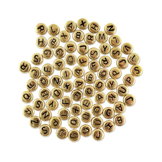 Alphabet Flat Round Beads Black/Gold Assorted 90/Pk