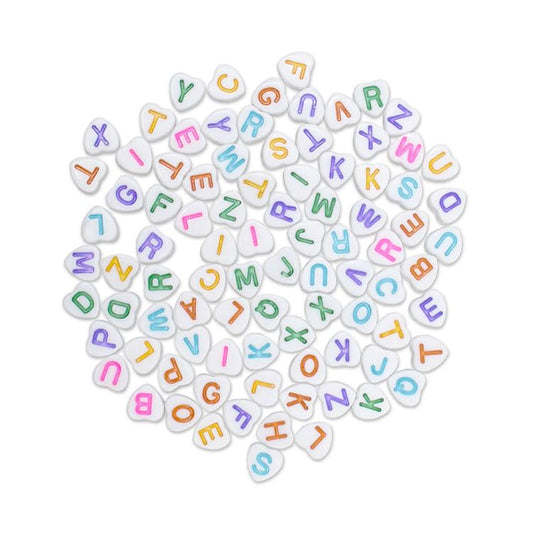 Alphabet Flat Heart Beads Multi Colour Assorted 90/Pk
