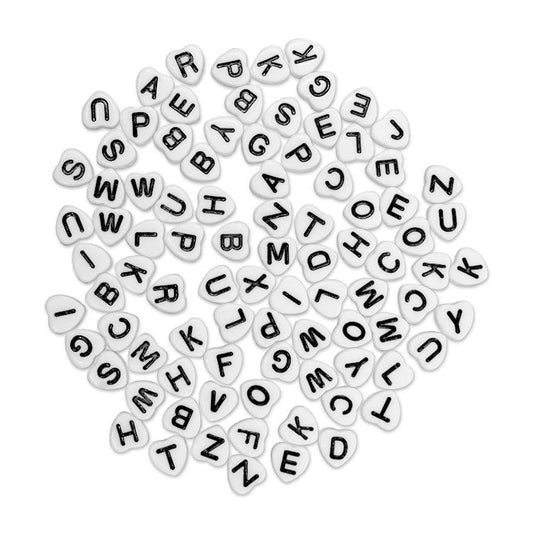 Alphabet Flat Heart Beads Black/White Assorted 90/Pk