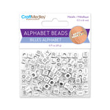 Alphabet Cube Beads 6mm White/Metallic Silver Assorted 20g