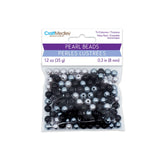 Round Plastic Pearls 8mm Gloss Tri-Colourmix Black 35g