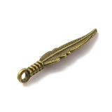 Feather Metal Pendant 32x7mm Antique Brass 10/pk
