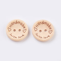 Button Wood 20mm Handmade w/Love 10/pk
