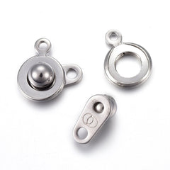 Stainless Steel Button Clasp 5/pk