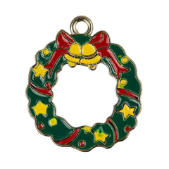 1" Christmas Wreath Enamel Metal Charm 5/pk