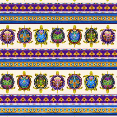 Cotton Fabric Turtles Border #31001 Cream - Half Yard