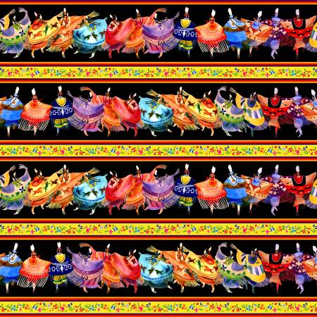 Cotton Fabric Shawl Dancers #32000 Black - Half Yard