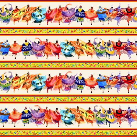 Cotton Fabric Shawl Dancers #32000 Cream - Half Yard