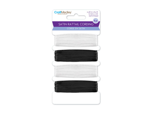 2mm Black & White Satin Rattail Cord 8m