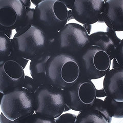 12x9.8mm Black Round Wood Beads 25/pk