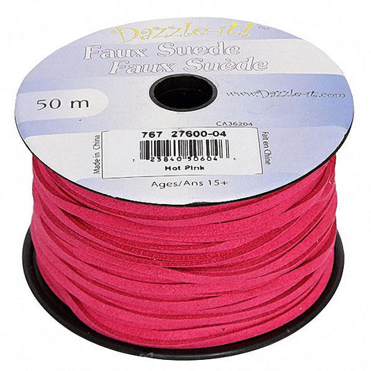 Faux Suede 3mm Lace 50m Hot Pink