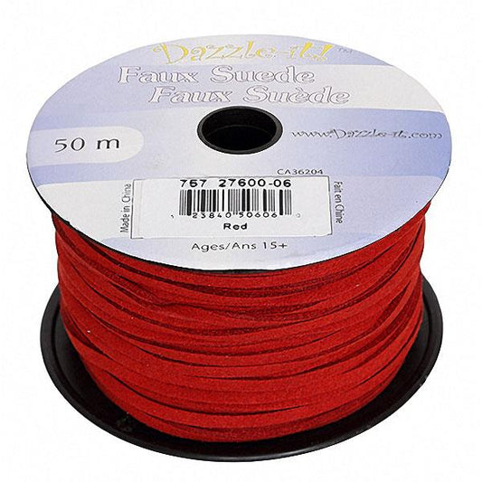 Faux Suede 3mm Lace 50m Red