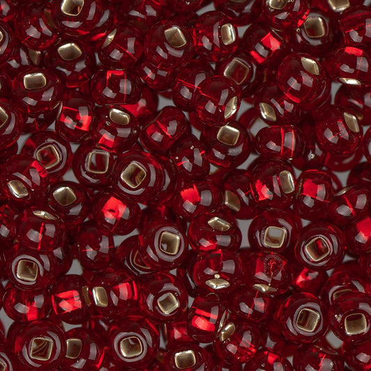 8/0 Czech Seed Beads #1015V Silver Lined Red 22g