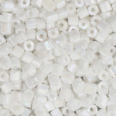 10/0 Czech 2 Cut Seed Beads Opaque White Rainbow 22g