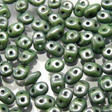 *Czech Miniduo Beads Chalk Green Luster 8g