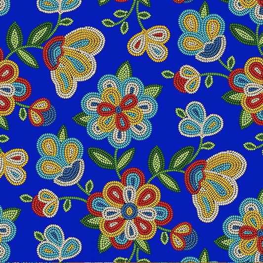 Cotton Fabric Beaded Floral #449 Royal Blue - Half Yard
