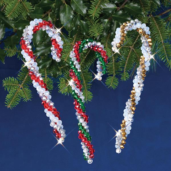 Solid Oak Nostalgic Christmas kit featuring Beaded candy cane ornaments made with crystal beads