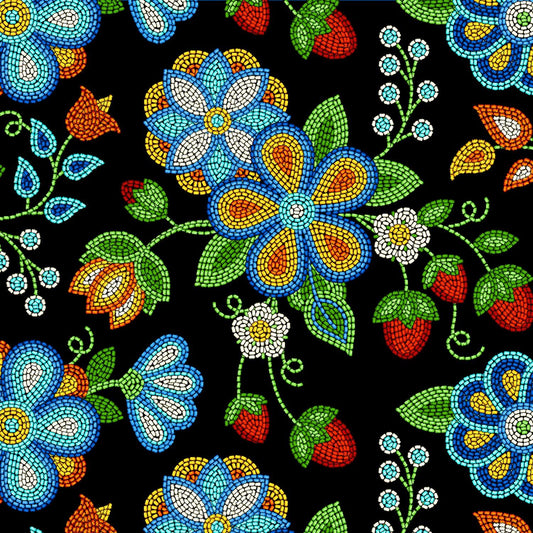 Cotton Fabric Beaded Strawberry #594 Black - Half Yard